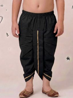 AJ Dezines - Black Solid With Gotta Lace Pure Cotton Dhoti For Boys