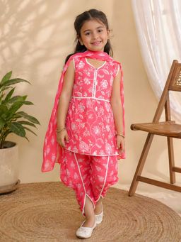 AJ Dezines - Pink Cotton Sleeveless Floral Print Girls Suit Set For Girls