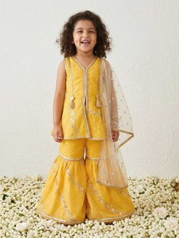 AJ Dezines - Yellow Sequins And Embroidery Georgette Girls Suit Set For Girls