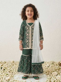 AJ Dezines - Green Sequins And Embroidery Georgette Girls Suit Set For Girls