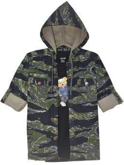 CAVIO - Camouflage Printed Hooded Shirt Jacket With T-Shirt