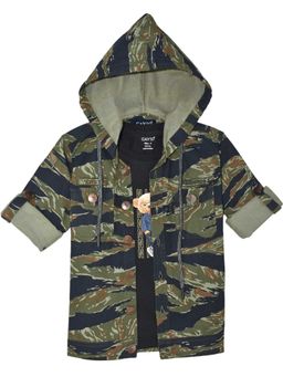 CAVIO - Camouflage Printed Hooded Shirt Jacket With T-Shirt