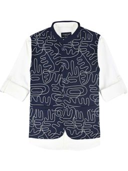 CHARCHIT - Boys Abstract Embroidered Nehru Jacket With Shirt