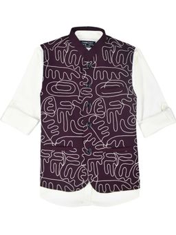 CHARCHIT - Boys Abstract Embroidered Nehru Jacket With Shirt