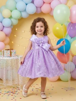 Blabber - Woven Sleeveless Party Frock With Bow And Sequin Detailing Frock - Lavender