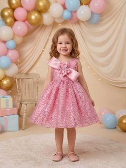 Blabber - Woven Sleeveless Party Frock With Bow And Sequin Detailing Frock - Blush Pink