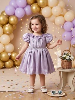 Blabber - Satin Woven Sleeveless Party Wear Frock -Lilac