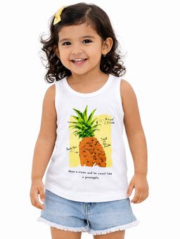 Bloom Up - White Pineapple Graphic Sleeveless T-Shirt For Girls