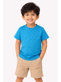 Bloom Up - Teal Blue Micro Print Kids T-Shirt