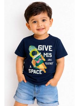 Bloom Up - Navy Blue Space Rocket Graphic Kids T-Shirt