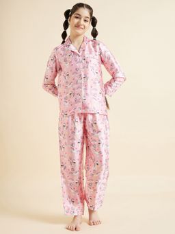 Cherry & Jerry - Girls Pink Printed Shirt and Pyjamas Night suits (Set of 2)