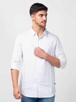 Spykar - White Full Sleeves Satin Shirt For Men