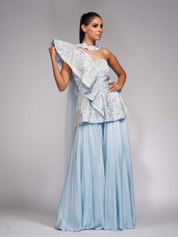 Shruti S - Blue Peplum Sharara (Set of 3)