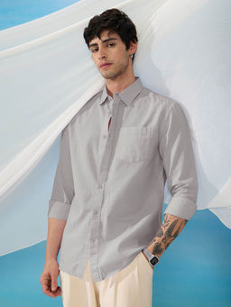 The Souled Store - Cotton Linen Cloud Grey Men Cotton Linen Shirt