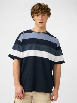 The Souled Store - Stripes Blue Oversized T-Shirt