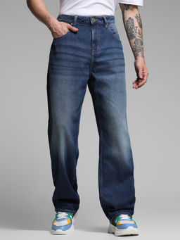 Jack & Jones - Blue Solid Cotton Loose Jeans