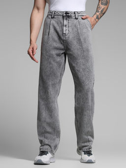 Jack & Jones - Grey Solid Cotton Loose Jeans