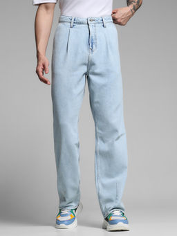 Jack & Jones - Blue Solid Cotton Loose Jeans