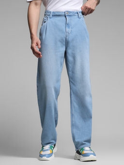 Jack & Jones - Blue Solid Cotton Loose Jeans