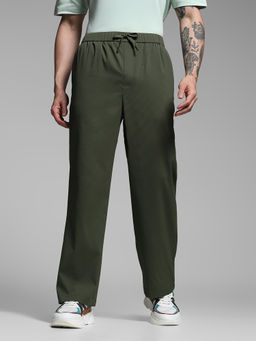 Jack & Jones - Green Solid Polyester Loose Trouser