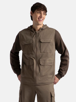 Jockey - Mz19 Microfiber 6 Pocket Full Zip Closure Hoodie Gilet Green