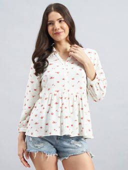Twenty Dresses by Nykaa Fashion - White Floral Printed Peplum Viscose Top
