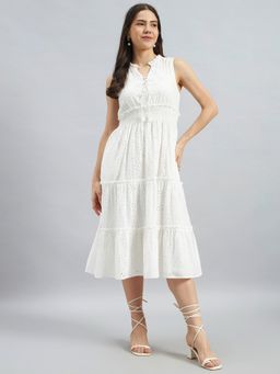 Twenty Dresses by Nykaa Fashion - White Schiffli Embroidered Sleeveless Cotton Midi Dress