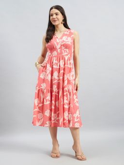 Twenty Dresses by Nykaa Fashion - Pink Floral Printed Sleeveless Cotton Midi Dress