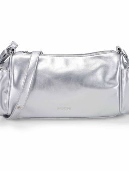 Mochi - Women Silver Casual Solid Duffle with Detachable Strap