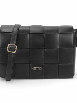 Metro - Women Black Casual Solid Sling Bag with Detachable Strap