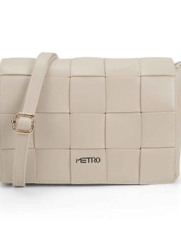 Metro - Women Off White Casual Solid Sling Bag with Detachable Strap