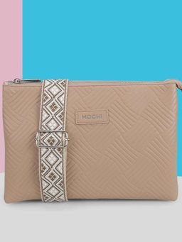 Mochi - Women Beige Casual Solid Sling Bag with Detachable Strap