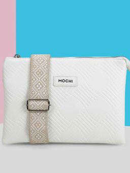 Mochi - Women White Casual Solid Sling Bag with Detachable Strap