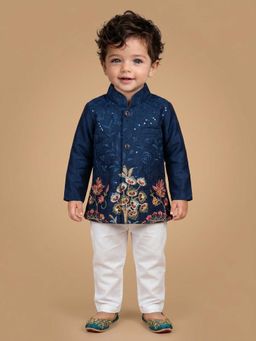 ETHNIKS NEURON - Boys Embroidered Pure Cotton Kurta With Pyjamas Set