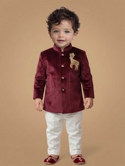 ETHNIKS NEURON - Boys Animal Embroidered Velvet Kurta With Pyjamas Set