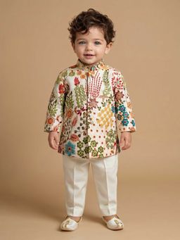 ETHNIKS NEURON - Boys Floral Printed Pure Cotton Kurta With Pyjamas Set