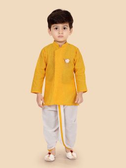 ETHNIKS NEURON - Boys Solid Pure Cotton Angrakha Mandarin Collar Kurta Set