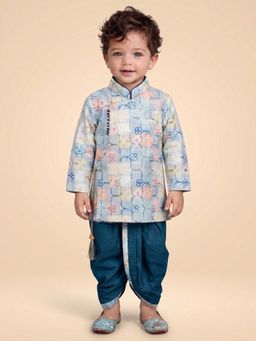 ETHNIKS NEURON - Boys Blue Mandarin Collar Kurta Set with Dhoti Pants