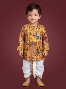 ETHNIKS NEURON - Boys Mustard Mandarin Collar Kurta Set with Dhoti Pants