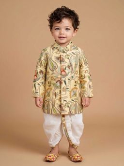 ETHNIKS NEURON - Boys Floral Print Pure Cotton Kurta With Dhoti Pants