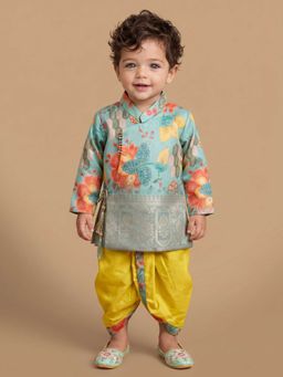 ETHNIKS NEURON - Boys Sage Green Mandarin Collar Kurta Set with Dhoti Pants
