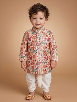 ETHNIKS NEURON - Boys Paisley Floral Pure Cotton Kurta With Dhoti Pants Set
