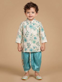 ETHNIKS NEURON - Boys Green Mandarin Collar Kurta Set with Dhoti Pants