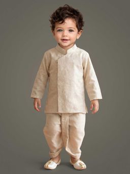 ETHNIKS NEURON - Boys Beige Mandarin Collar Kurta Set with Dhoti Pants