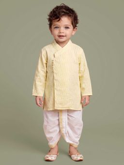 ETHNIKS NEURON - Boys Yellow Mandarin Collar Kurta Set with Dhoti Pants