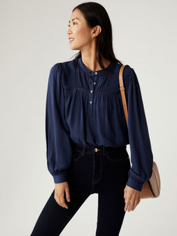 Marks & Spencer - Navy Pleated Popover Blouse