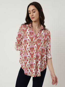 Marks & Spencer - Red Pure Viscose Printed Collared Neck Blouse