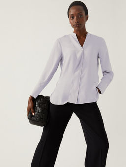 Marks & Spencer - Purple Satin V-neck Long Sleeve Popover Blouse