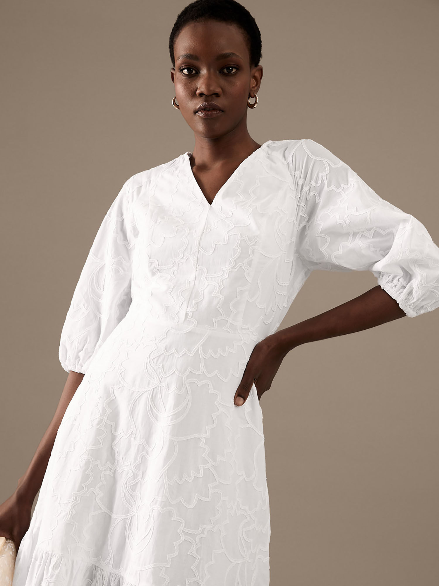 Buy Marks \u0026 Spencer White Pure Cotton Embroidered V-neck Midaxi Dress Online