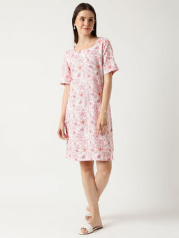 Marks & Spencer - Pink Linen Mix Floral Square Neck Dress